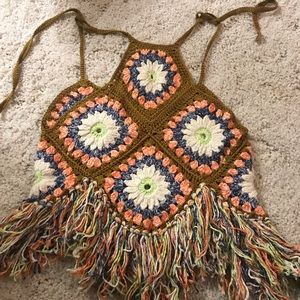 Free People Halter Crochet Halter Top